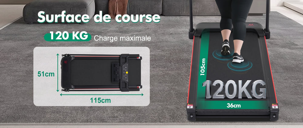 Tapis de course pliable StepDesk Run — inclinaison 8 %, 1 à 12 km/h
