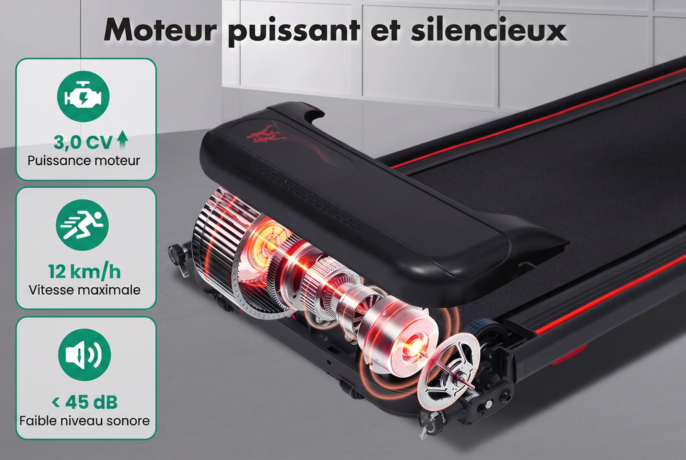 Tapis de course pliable StepDesk Run — inclinaison 8 %, 1 à 12 km/h