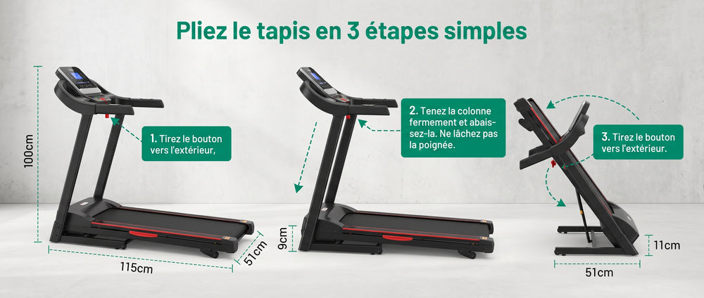Tapis de course pliable StepDesk Run — inclinaison 8 %, 1 à 12 km/h